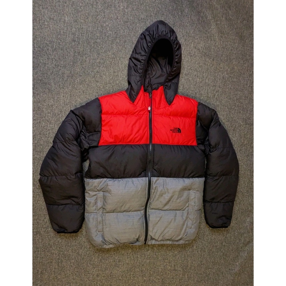 The North Face Puffer Down Jacket Boys XL (18/20) Red Black Reversible Zip Coat